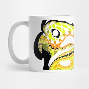 gold parrot ecopop guacamaya bird in mexican pattern art Mug